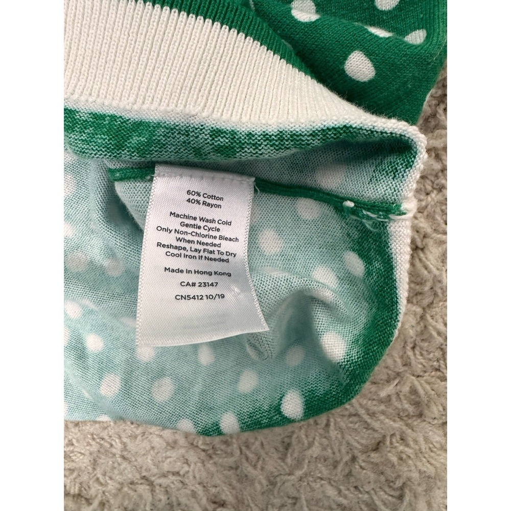 Talbots Lightweight Green Polka Dot Cardigan Sweater 3/4 Sleeve Women's L Preppy - Picture 8 of 8